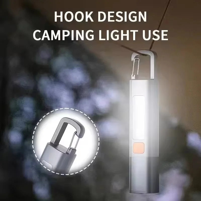 1/2pcs Mini Portable LED Strong Lighting ABS Flashlamp Rechargeable W/Hook Zoomable Torch Outdoor Camping Hanging Emergency Lamp