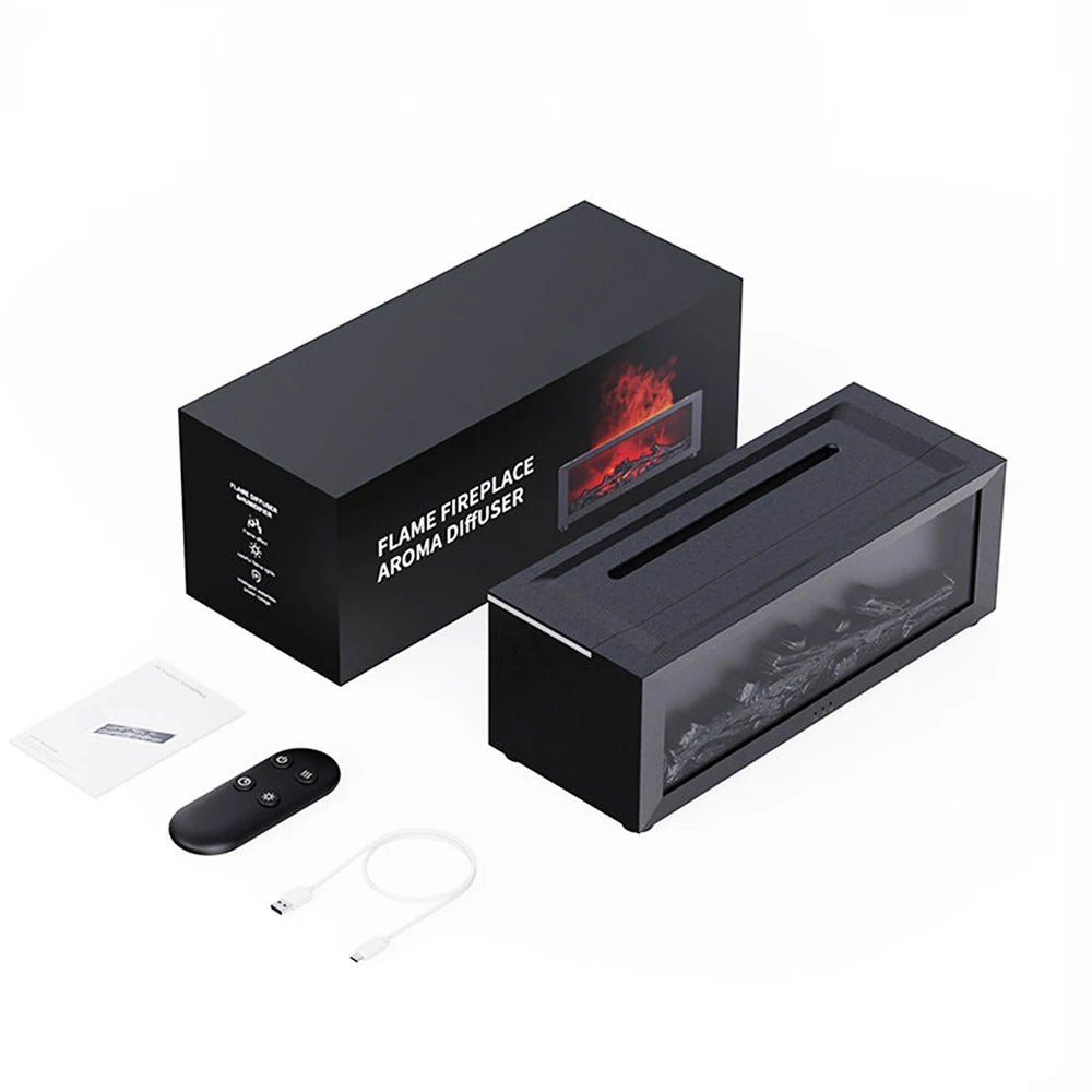 LED Simulated Flame Fireplace Aromatherapy Machine RGB Colorful Atmosphere Light Timming Home Air Humidifier with Remote Control