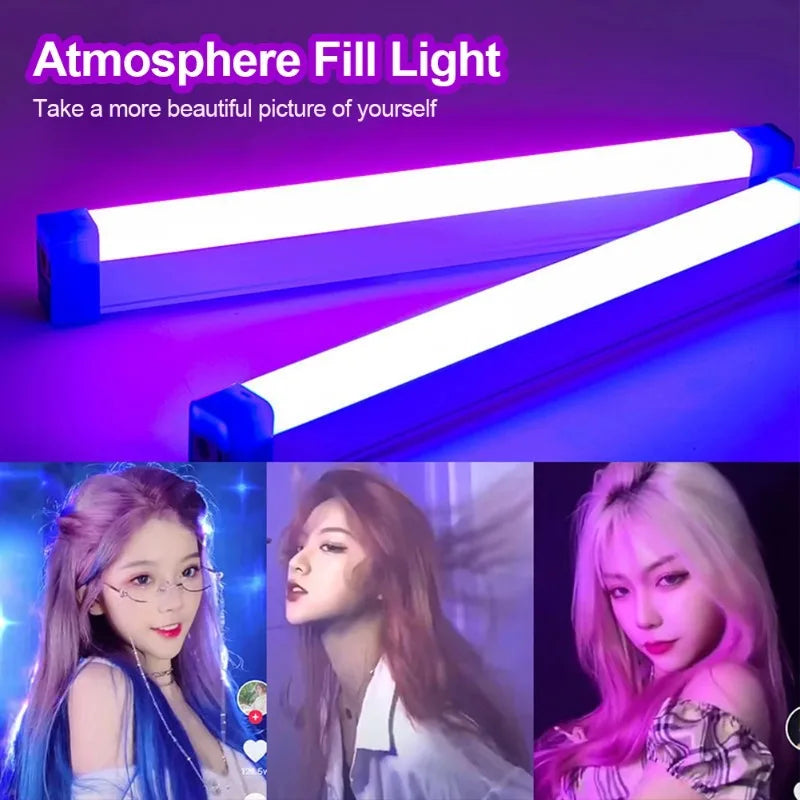Colorful Tube Light RGB Light 32cm USB Light Night Light Purple Blue Light Stick Room Lamp Handheld Hanging Fill Light Photo