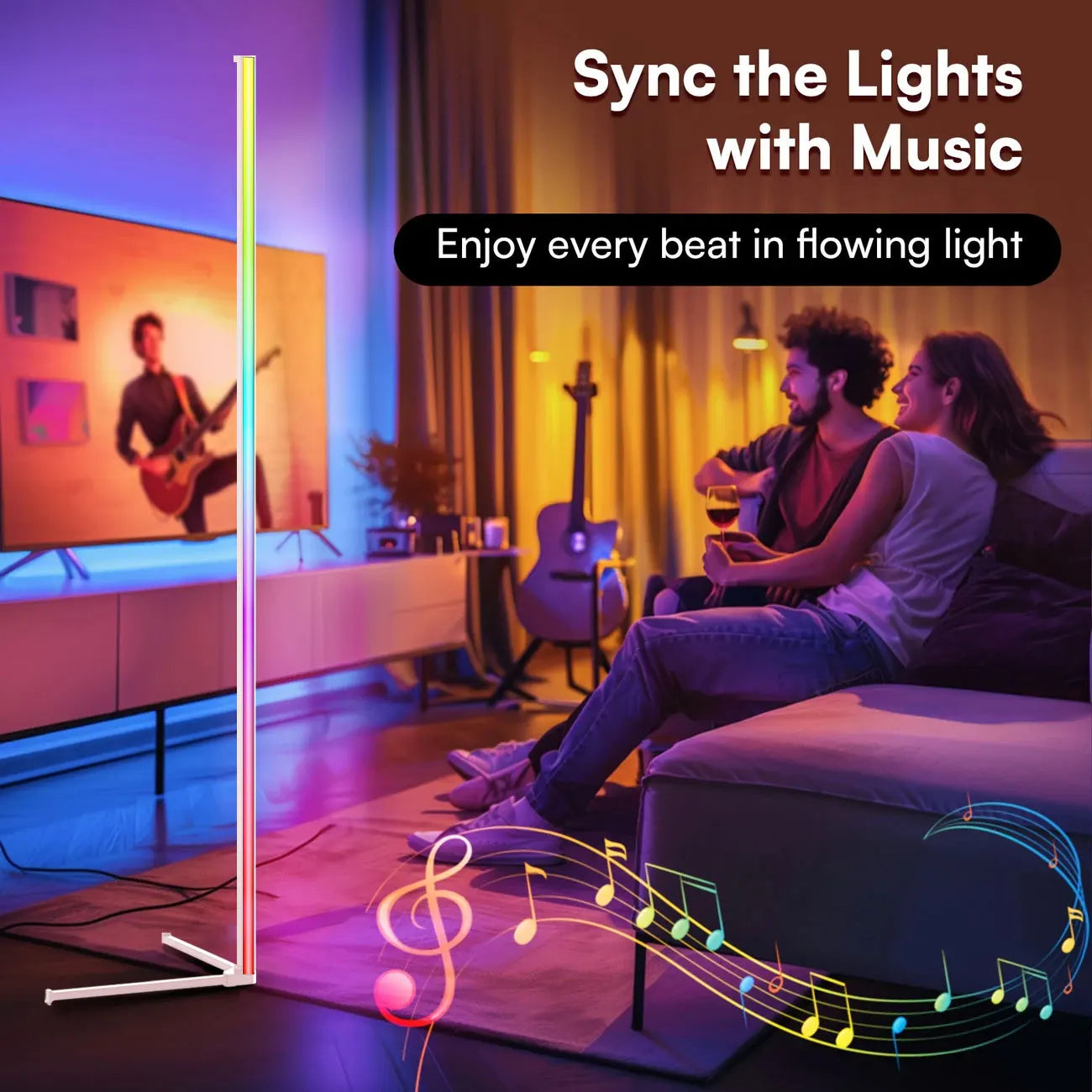 White L-Shaped Floor Lamp, USB Floor Light, Bluetooth APP & Remote Control Standing Lamp, Modern Floor Lamp for Living Room Bedroom Office