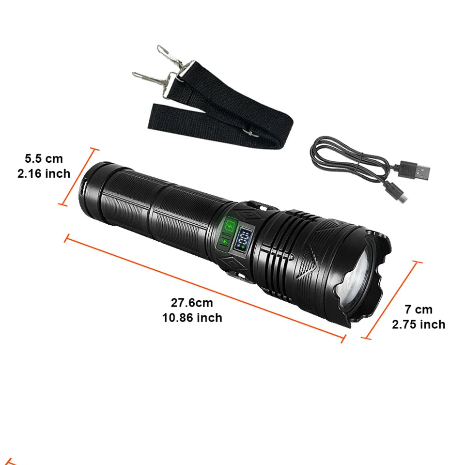Most Powerful LED Flashlight USB Rechargeable Tactical Torch Light Ultra Bright Long Range Zoom Flashlights Fishing Camping Lamp