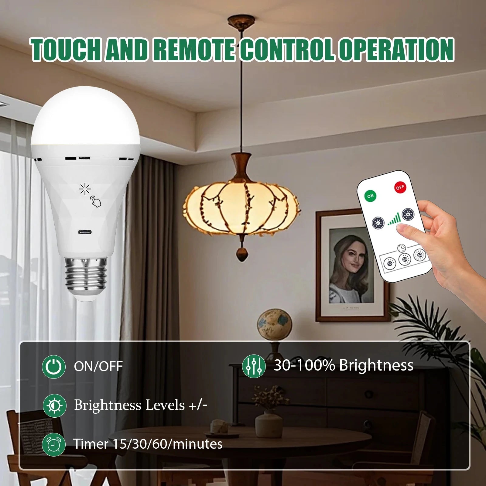 HOMEFISH USB led Bulb e27 Rechargeable Light Bulb Smart Battery BulbTouch Control Dimmable LED Bulbs with Timing