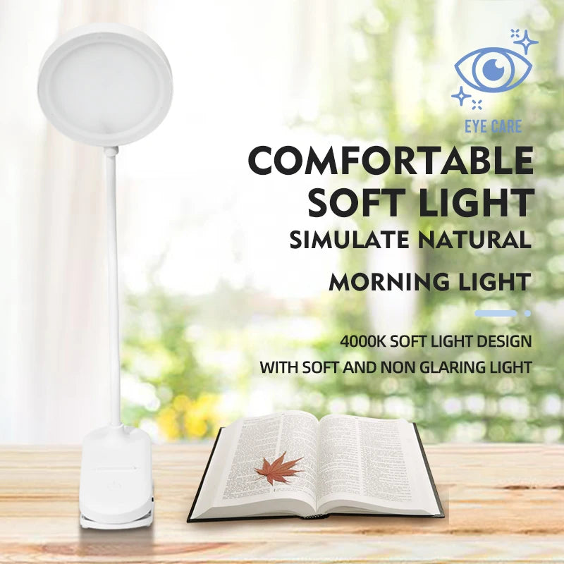 Clip On Desk Lamp, USB LED Reading Light, Adjustable Gooseneck Clamp Light for Bedroom Study, Dimmable 3 Modes
