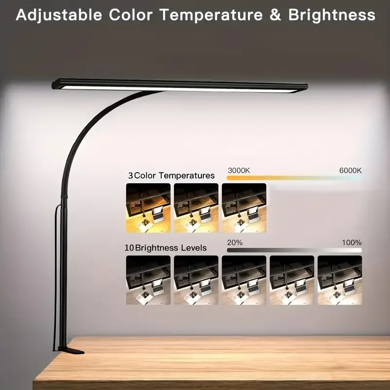 LED Desk Lamp with Clamp 15.75 Stepless Dimming Light 100 LEDs Eye-Caring Light USB Powered Adjustable Flexible Gooseneck  for Home Office, Study& Workbench