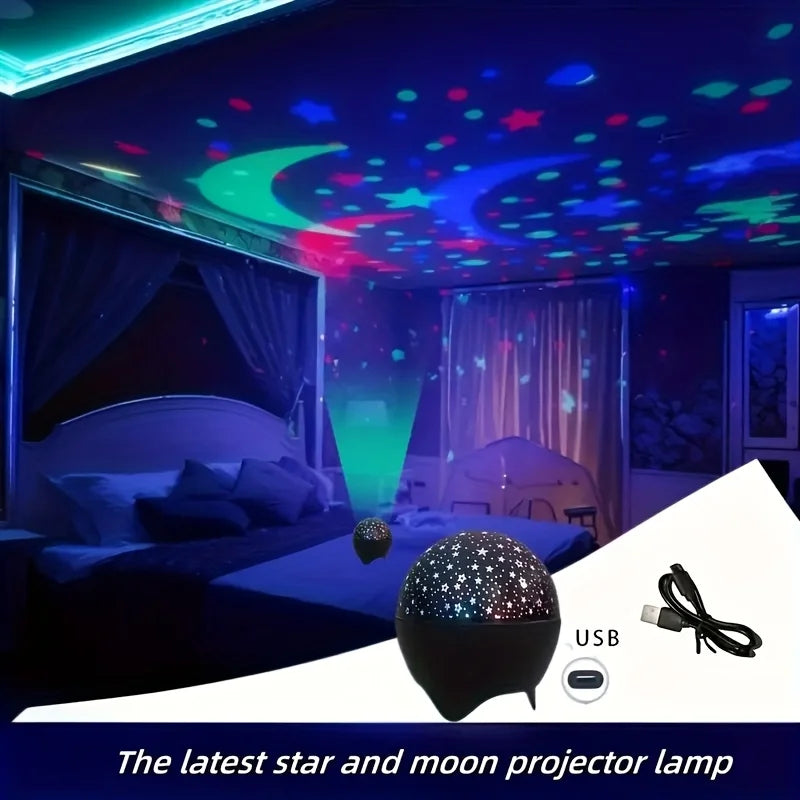 Starry Sky Galaxy Projector Light Colorful Moon Night Light USB Plug-in Atmosphere Lamp for Kids Room Party Holiday Decor & Gift