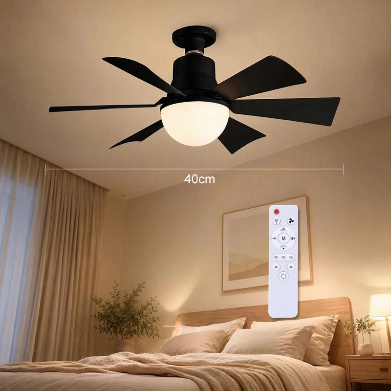 40CM E27 Ceiling Fan Lights with Remote Control Dimming LED Fan Light Black/White Style Cordless Light Socket Fan for Kitchen Bedroom Small Room