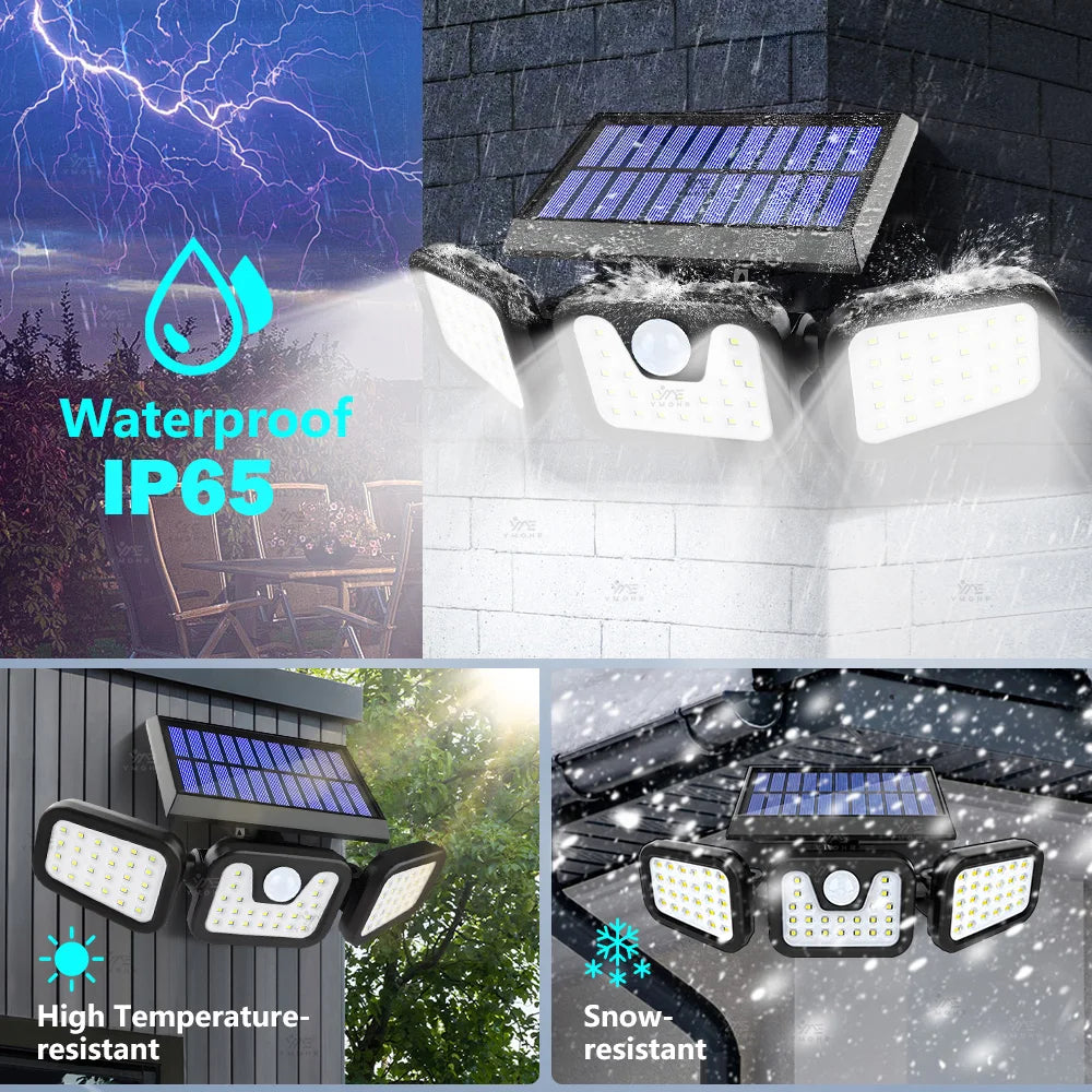 3 Head Solar Lights Outdoor Waterproof Motion Sensor Light 300° Illumination Led Solar Flood Lights Wall Lamp Garden Yard Patio