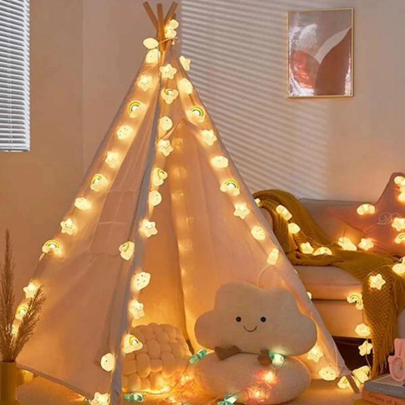 1PACK Rainbow&Star&Cloud String Lights LED Decorative Fairy Light Battery Powered Lights Twinkle Lights For Party Bedroom Decor