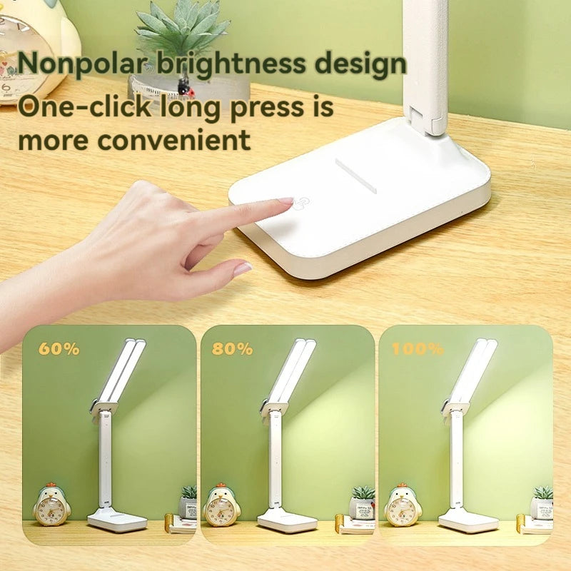 USB rechargeable battery foldable dimming reading light dual head LED desk lamp