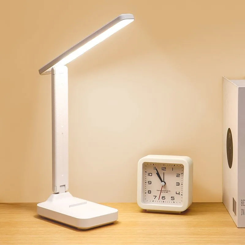 LED Touch Switch White Folding Desk Lamp Bedroom Bedside Study Reading Eye Care Night Lamp USB Plug-in Dimmable White Desk Lamp