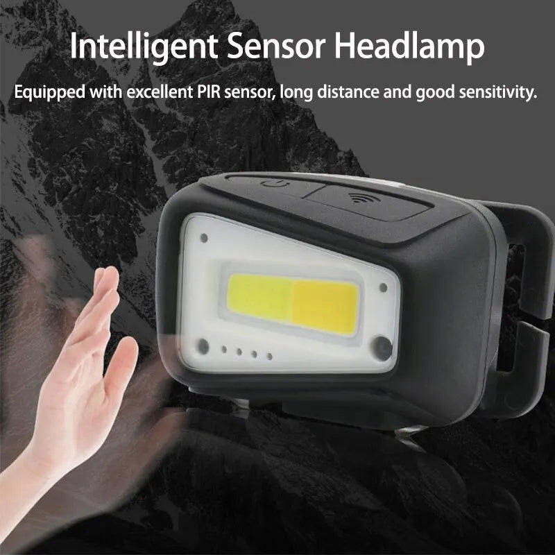 COB LED Sensor Headlight Camping Fishing Headlamp Built-in Battery USB Rechargeable Super Bright Work Lights Head Torch Lamp