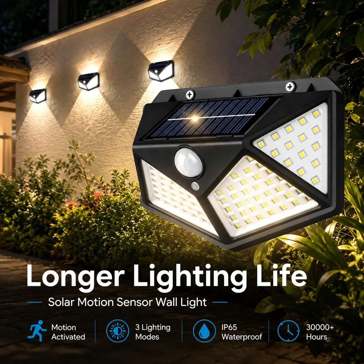 100 LED Solar Motion Sensor Wall Light IP65 Waterproof Outdoor Security Lamp for Garden Yard Fence Pathway