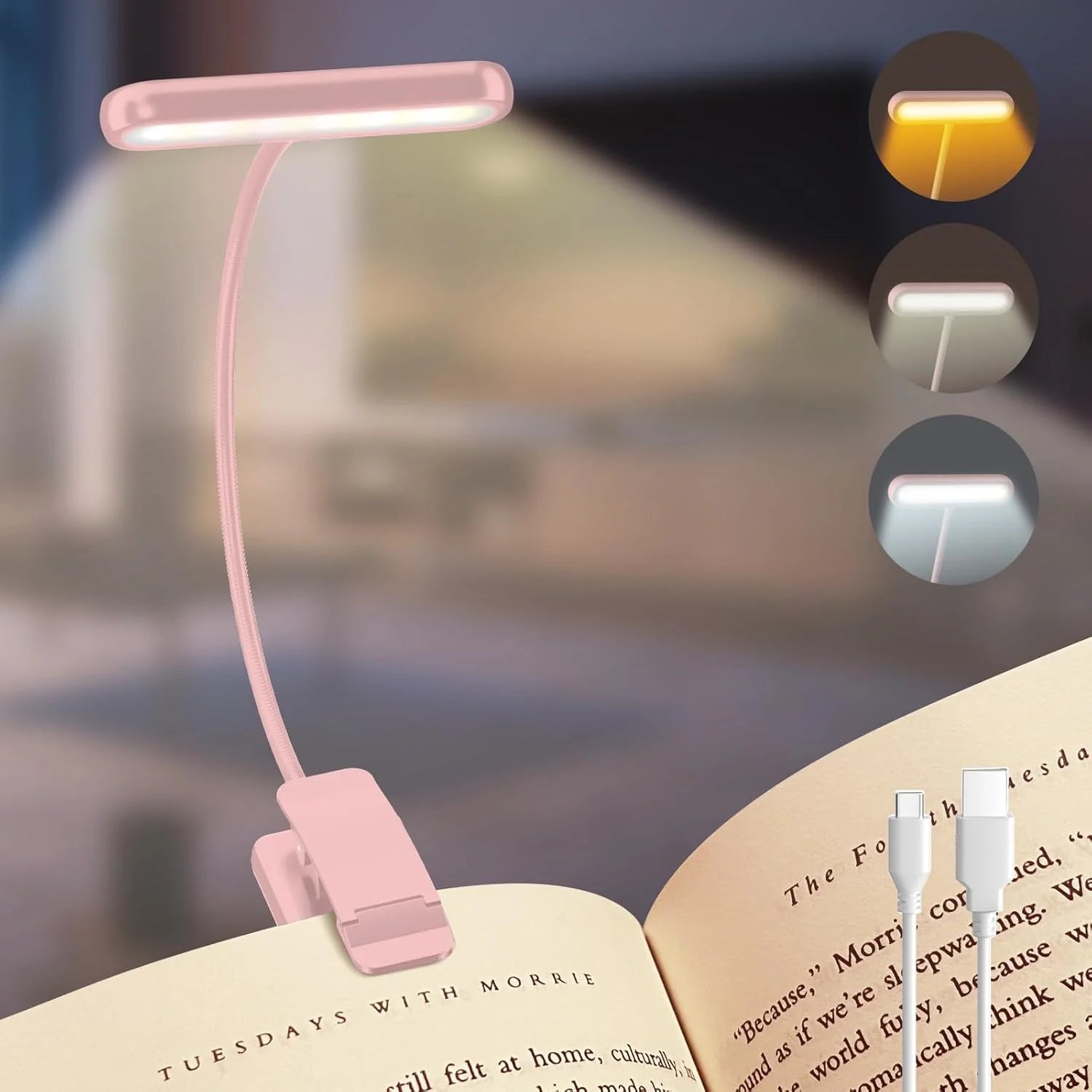 14Leds Book Light USB Rechargeable Reading Light Warm Cool White Daylight Portable Flexible Easy Clip Night Reading Lamp