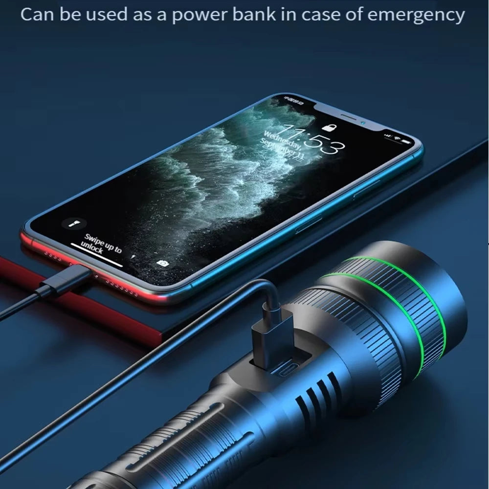 KENSUN Powerful Telephoto LED Flashlight with Variable Zoom Camping Torch Outdoor High-Power Tactical Light 26650 Battery