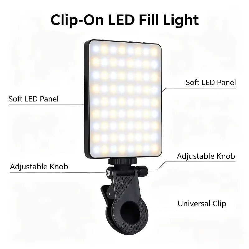 1pc Rechargeable LED Selfie Light,3 Modes Dimmable Light,Clip-On for Phone/ Laptop/ PC,Makeup,Video,touch Up Makeup