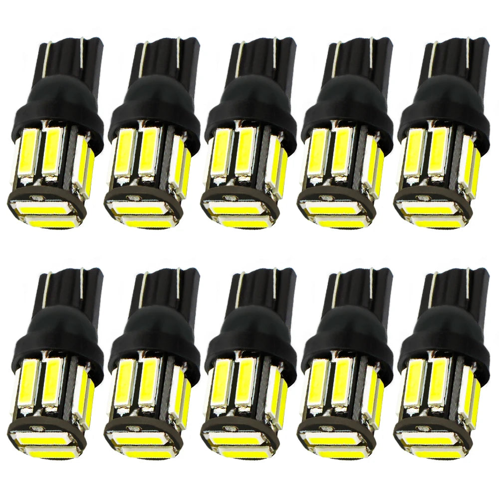 2/4/10X T10 COB 10Led 7020 Auto Night LED 194 168 Wedge Replacement Reverse Instrument Panel Lamp White Blue Bulbs for Lighting