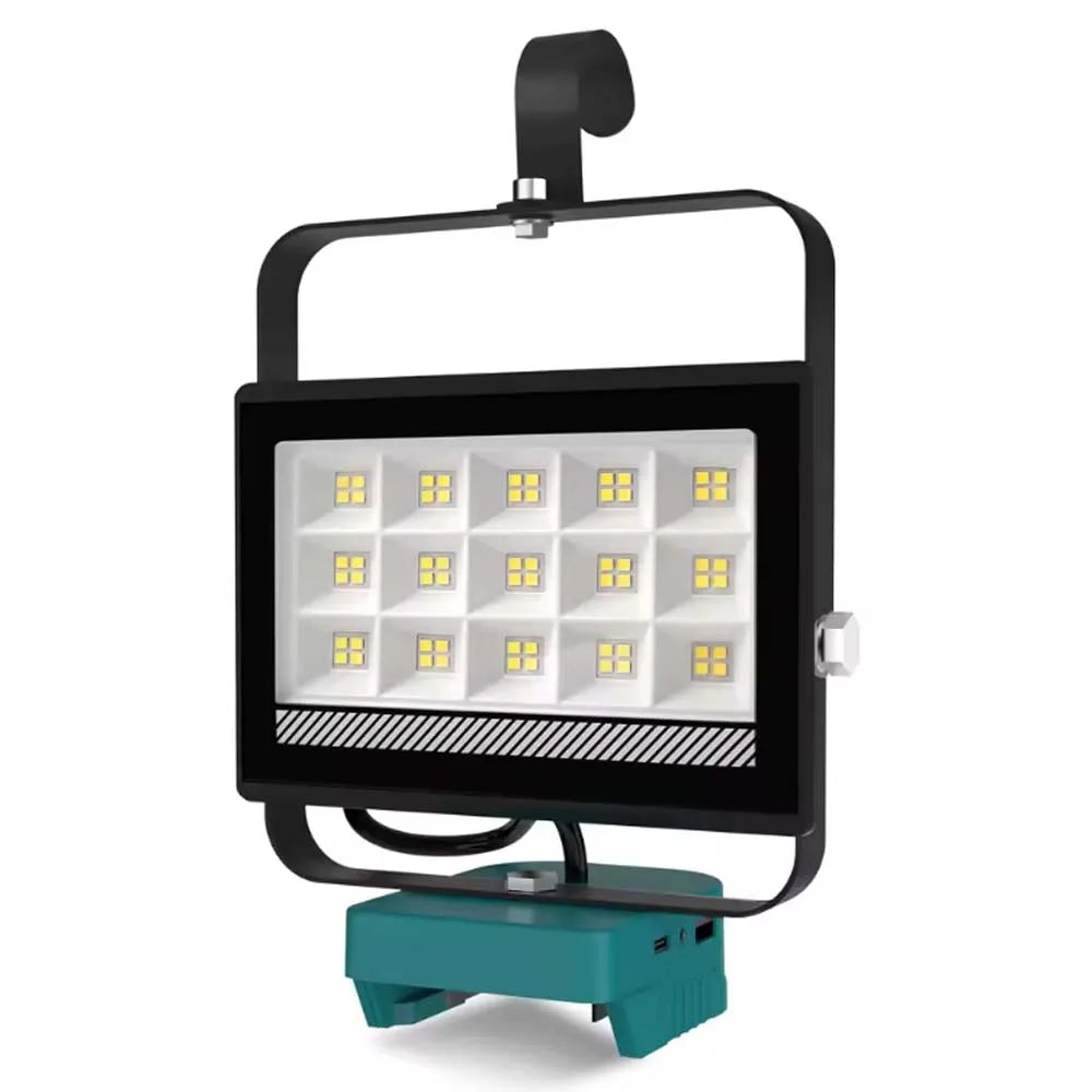 Portable 60W LED Work Light With Hook Handheld Emergency Camping 6000LM Rechargeable Flood Light Compatible With DeWalt Makita