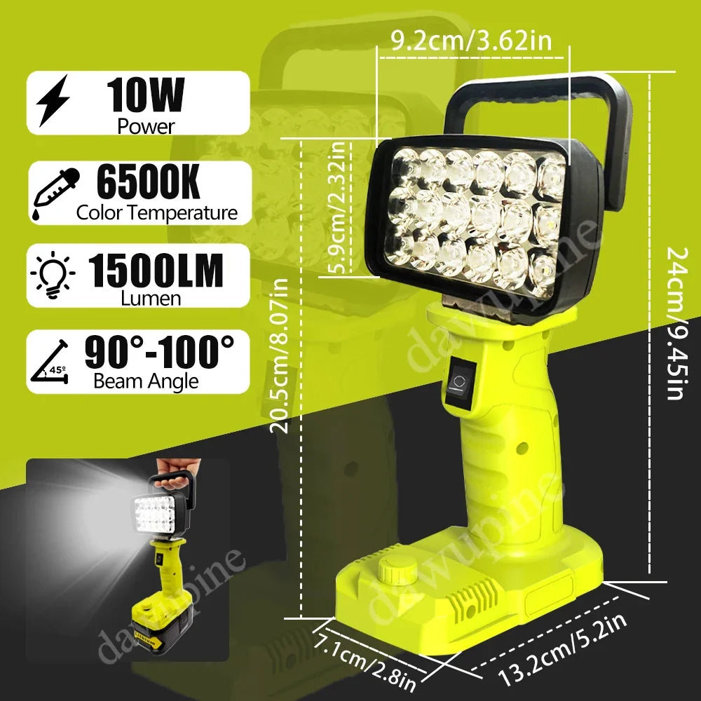 For Ryobi 18V Lithium Battery P107 P108 18 Beads LED Working Lights Portable Lanterns Camping Lamp Torch  Flashlights Spotlights