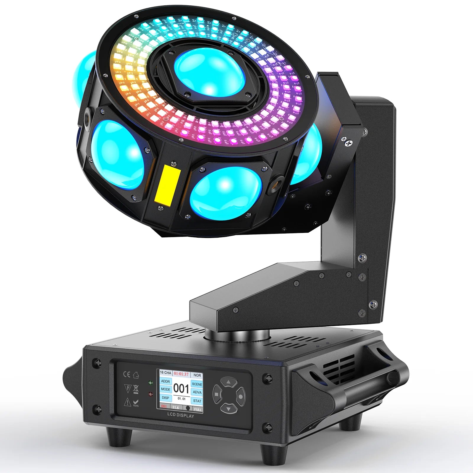 Datewink 160W LED Beam Moving Head Lights RGBW 360°Rotation Stage Lighting Projector DMX512 For Disco DJ Wedding Party Show Club