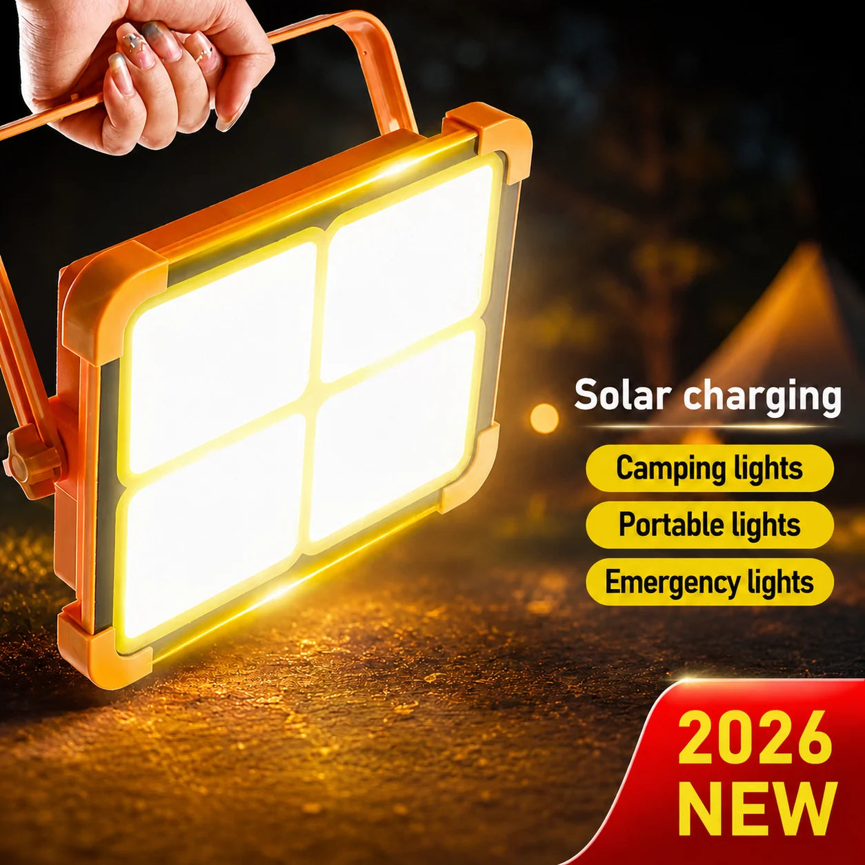 Solar Flood Light Power Bank IP66 Waterproof USB Rechargeable Camping Tent Lamp for Outdoor Emergency