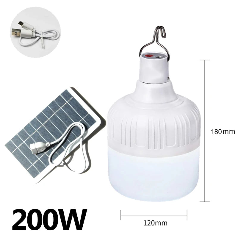 LED Portable Lights with Solar Panel Outdoor USB Rechargeable Emergency Lanterns Hanging Camping Energy Saving Bulb Tent Garden