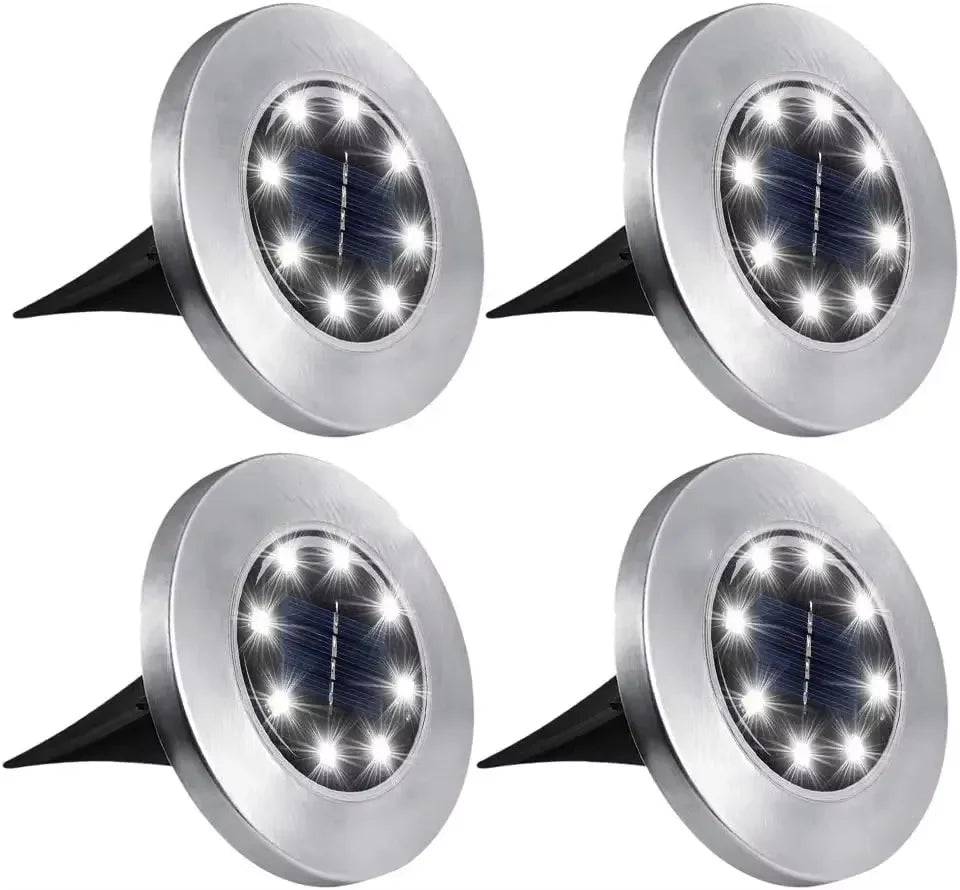 4 Pcs 8LED Solar Power Disk Light Outdoor Garden Solar Underground Light Deck Light Spotlight Buried Solar Led Lamp