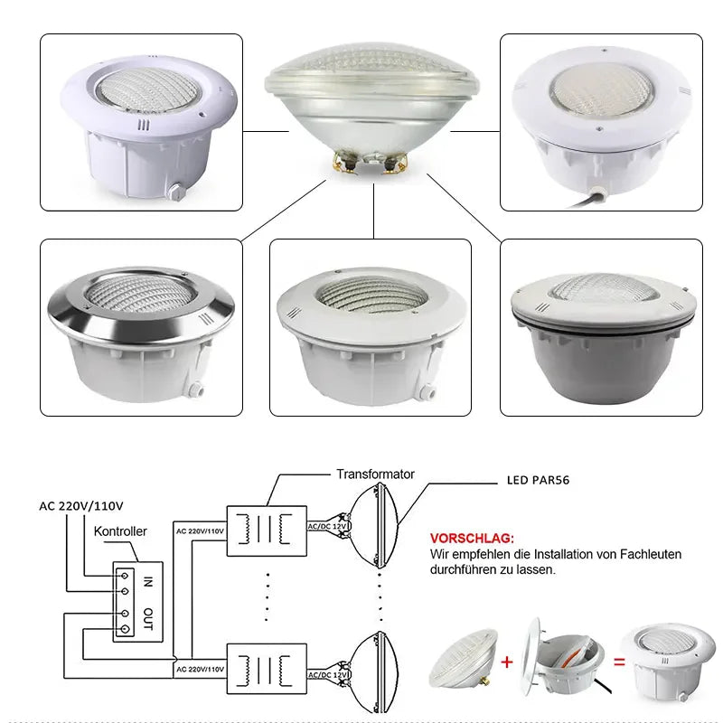 Pool Headlights 18W 36W 54W Par56 LED 12Vac RGB Focos LED Para Piscinas Warm White Cold White