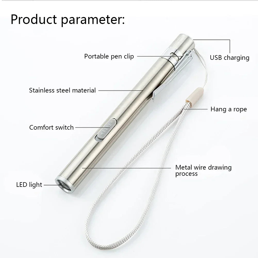 Portable Professional Medical LED Flashlight USB Rechargeable Energy-saving Mini Flashlight Pen Light for Dentist Camping Hiking