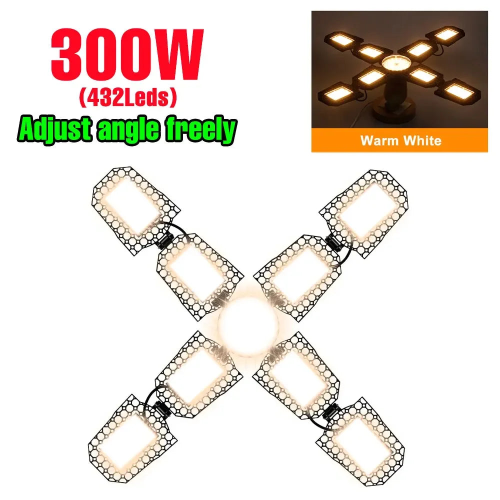 400W LED Deformation Garage Lamp E27/E26 Foldable Workshop Bulb 220V Spotlight 110V Warehouse Basements Large Area Lighting