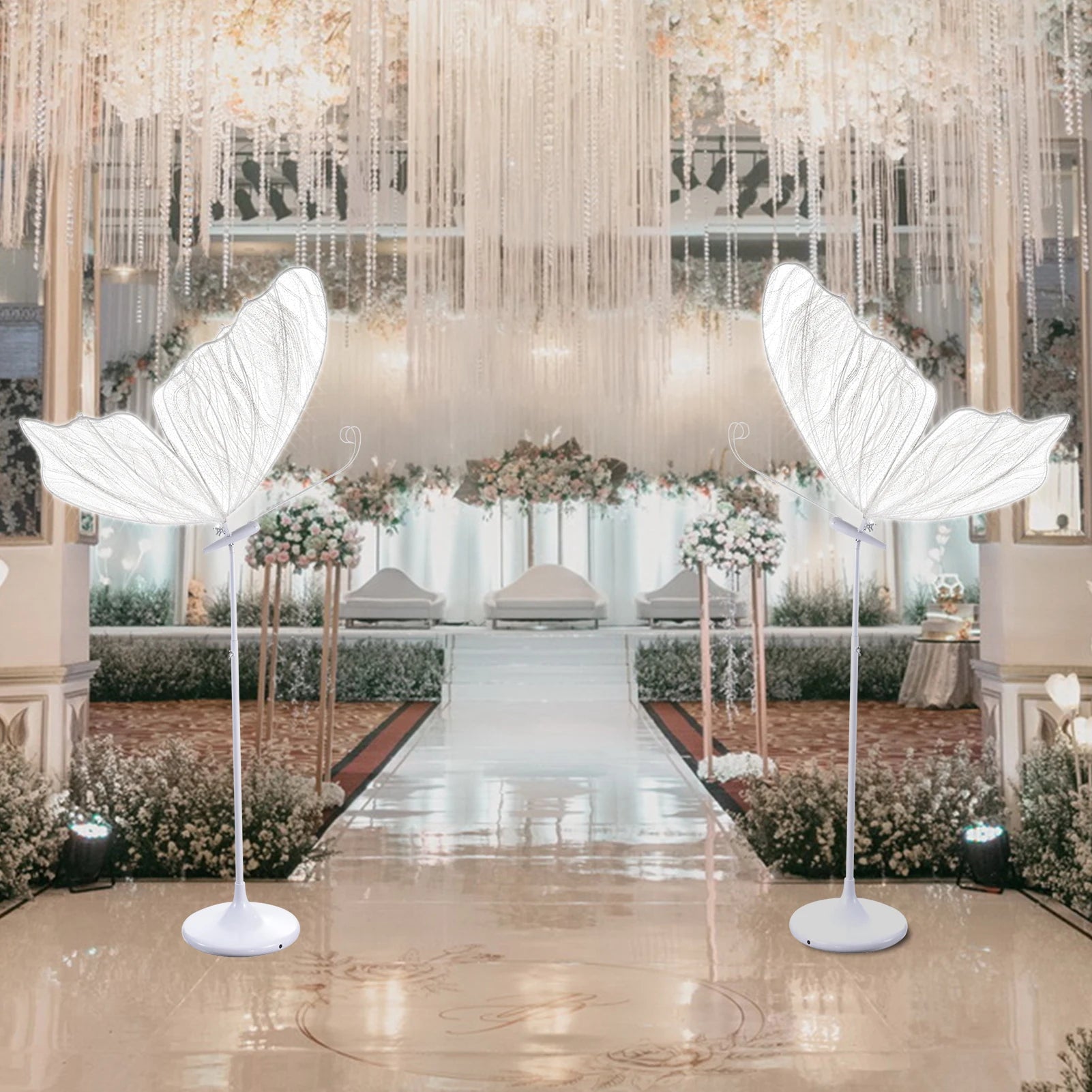 2Pack 55.1-70.8 Inches (Adjustable) Butterfly Floor Lamp, Wedding LED Floor Lamps - Wedding Romantic Hanging Decoration Lights Fixture, Butterfly Ceiling Light for Wedding, Party, Christmas, Adjustable Height Creative Props
