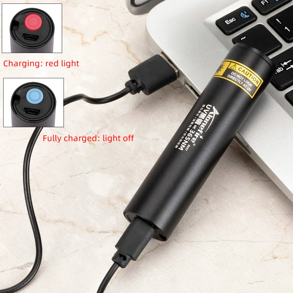 Mini 3W 365nm UV Flashlight Charging Ultraviolet Blacklight Torch Manicures CatDog Urine Tinea Money Ore Scorpion Detection Lamp