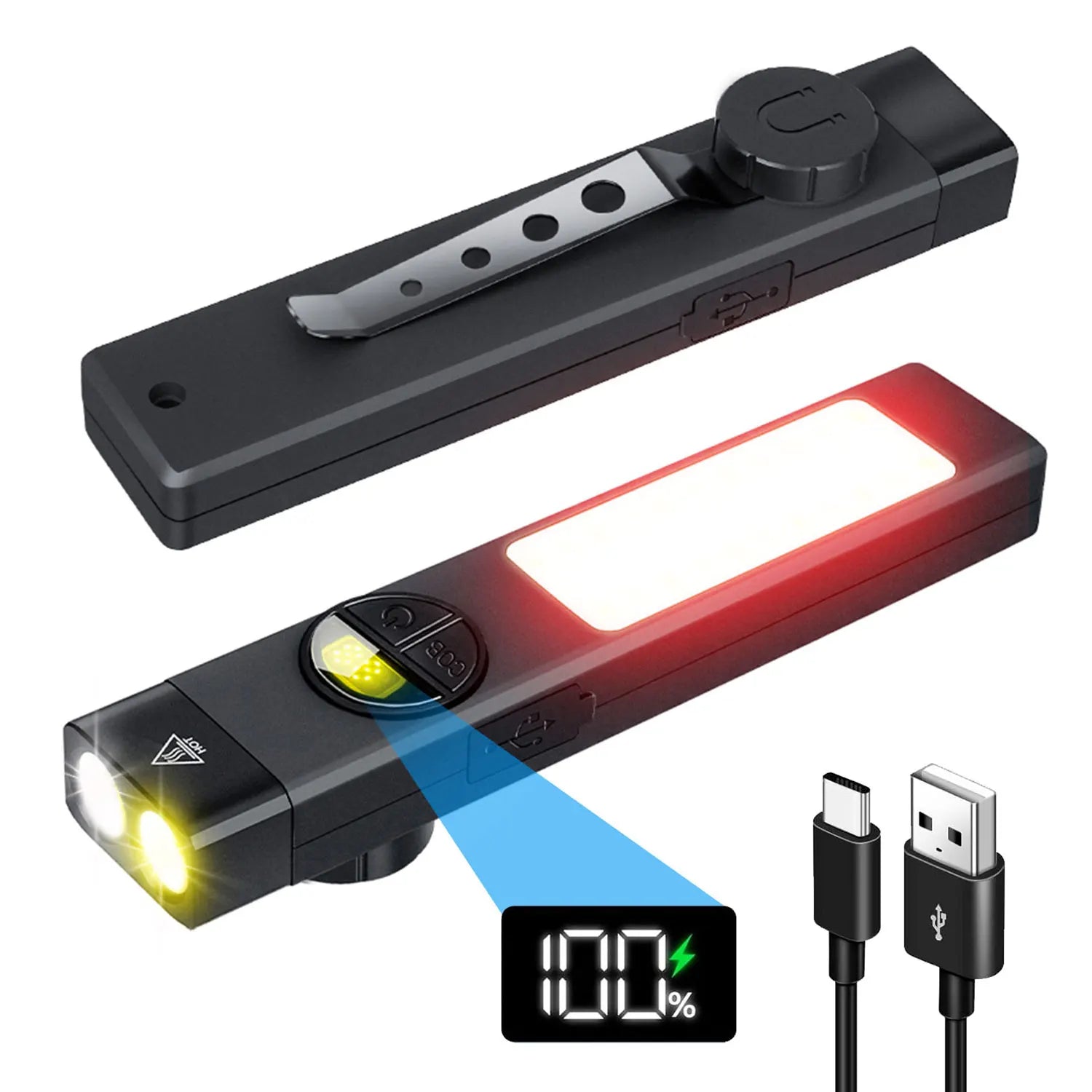 eDC tactical flashlight,1100LM rechargeable lED flat flashlight w/Clip & digital display,Pocket flashlight for camping emergency