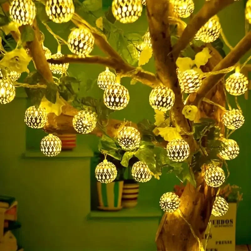 Moroccan Ball Lamp Iron Art LED Light Strip Solar Light String Suitable for Outdoor Party Courtyard and Garden Decoration