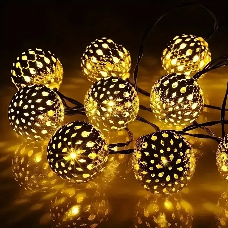 Moroccan Ball Lamp Iron Art LED Light Strip Solar Light String Suitable for Outdoor Party Courtyard and Garden Decoration