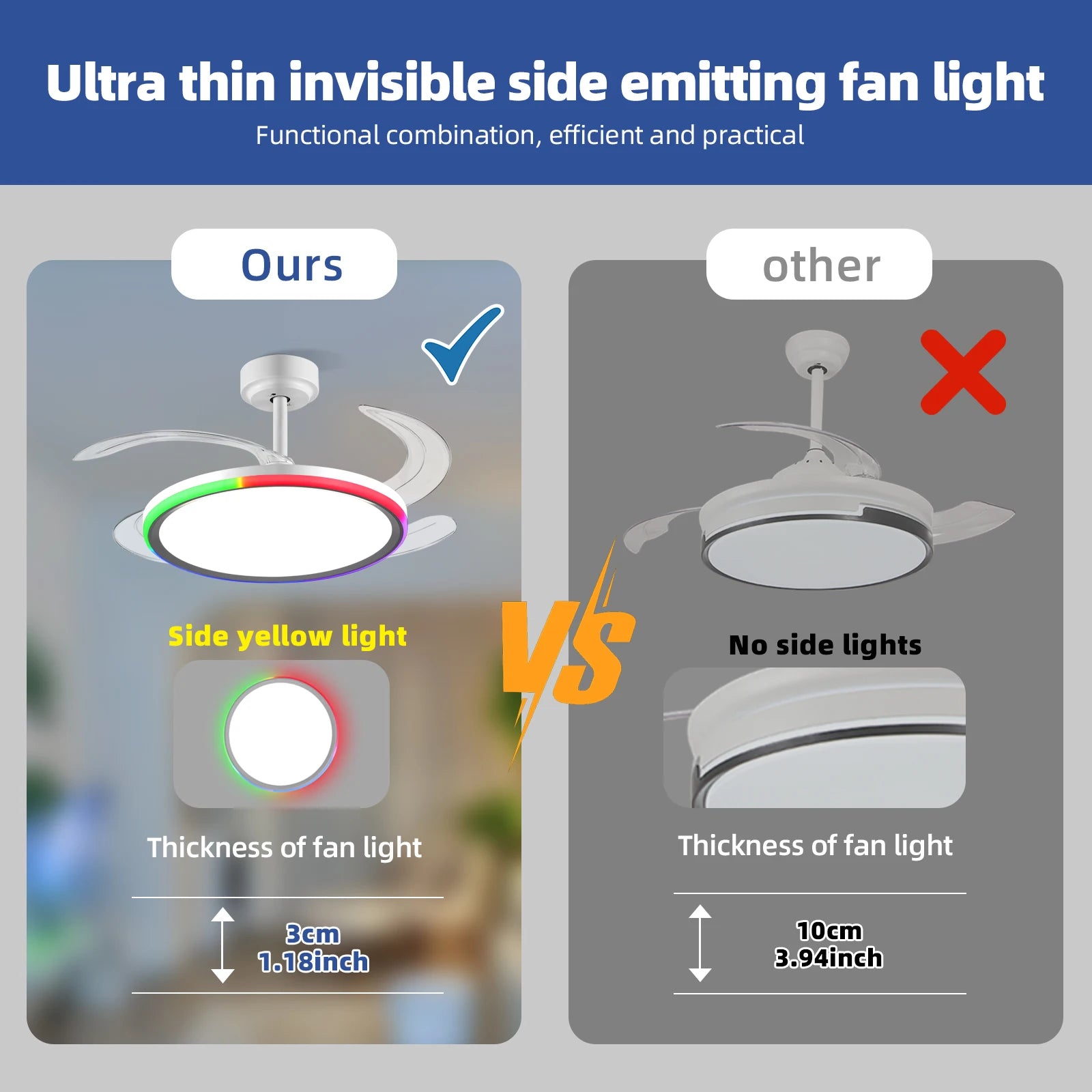 42-Inch Smart Retractable Ceiling Fan Light Breathtaking Lighting Effects, Full-Color RGB Dimming Strip with Memory Function, Bluetooth Speaker, and Convenient Control via App or Remote. Features a 6-Speed Reversible Fan for