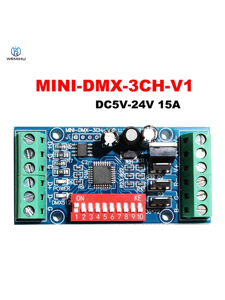 MINI 3CH DMX LED Controller RGB DMX512 Decoder,3 Channel 1 Group,for LED Strip Light Module DC5V-24V 15A MINI-DMX-3CH-V1