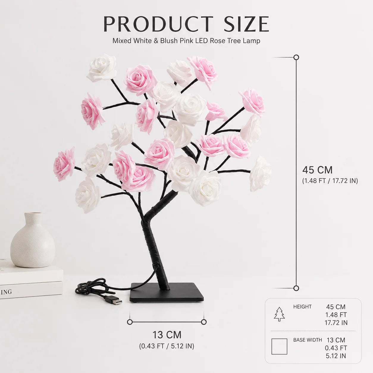 LED Rose Tree Lamp, USB Powered Artificial Flower Night Light Romantic Rose Blossom Design with colorful LED Glow, Perfect for Bedroom, Desk, Living Room and Special Occasions.