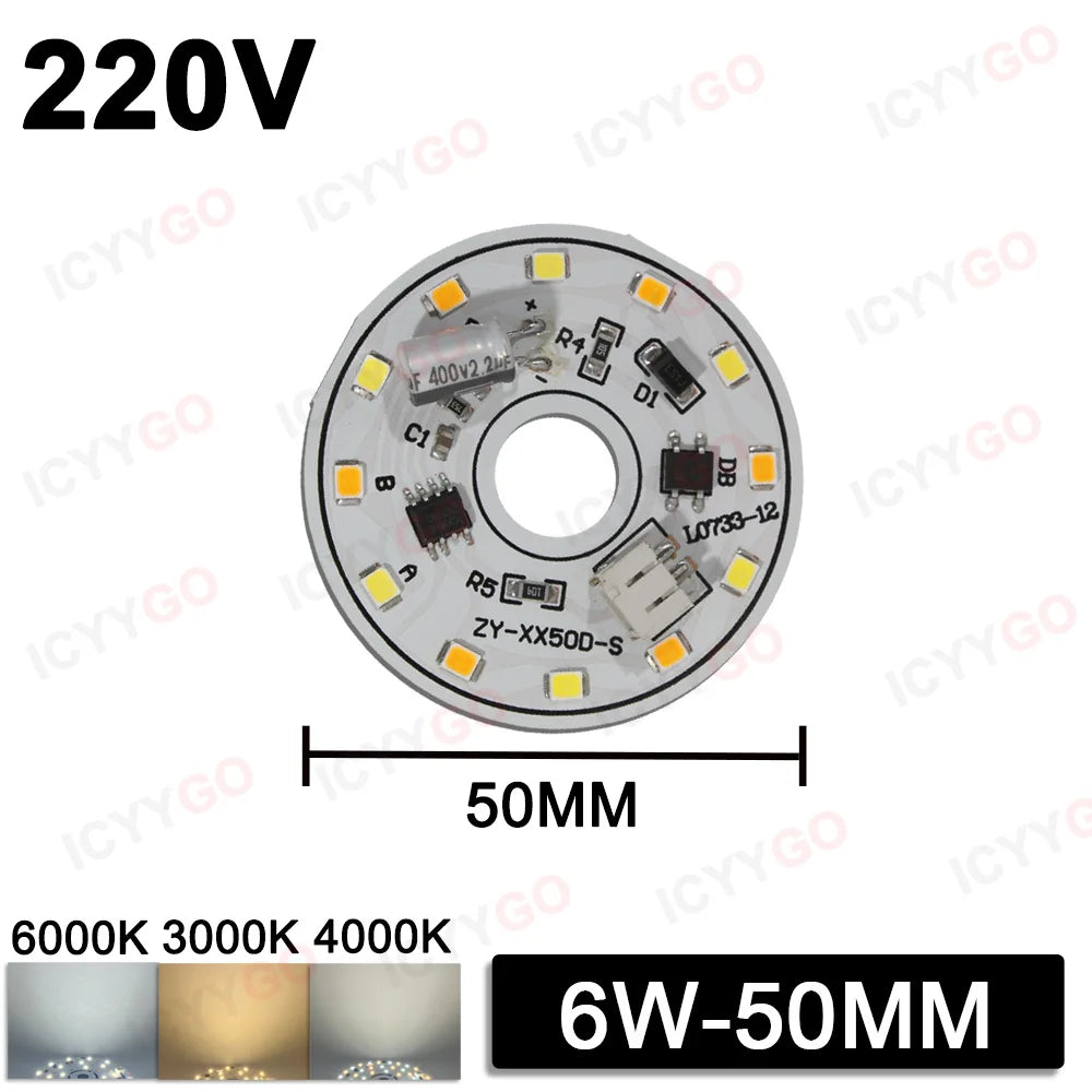 6W 8W 12W 24W 36W 48W LED Chip 220V Driver-Free Three-Color Aisle PCB Light Source Accessories Round LED Light Panel