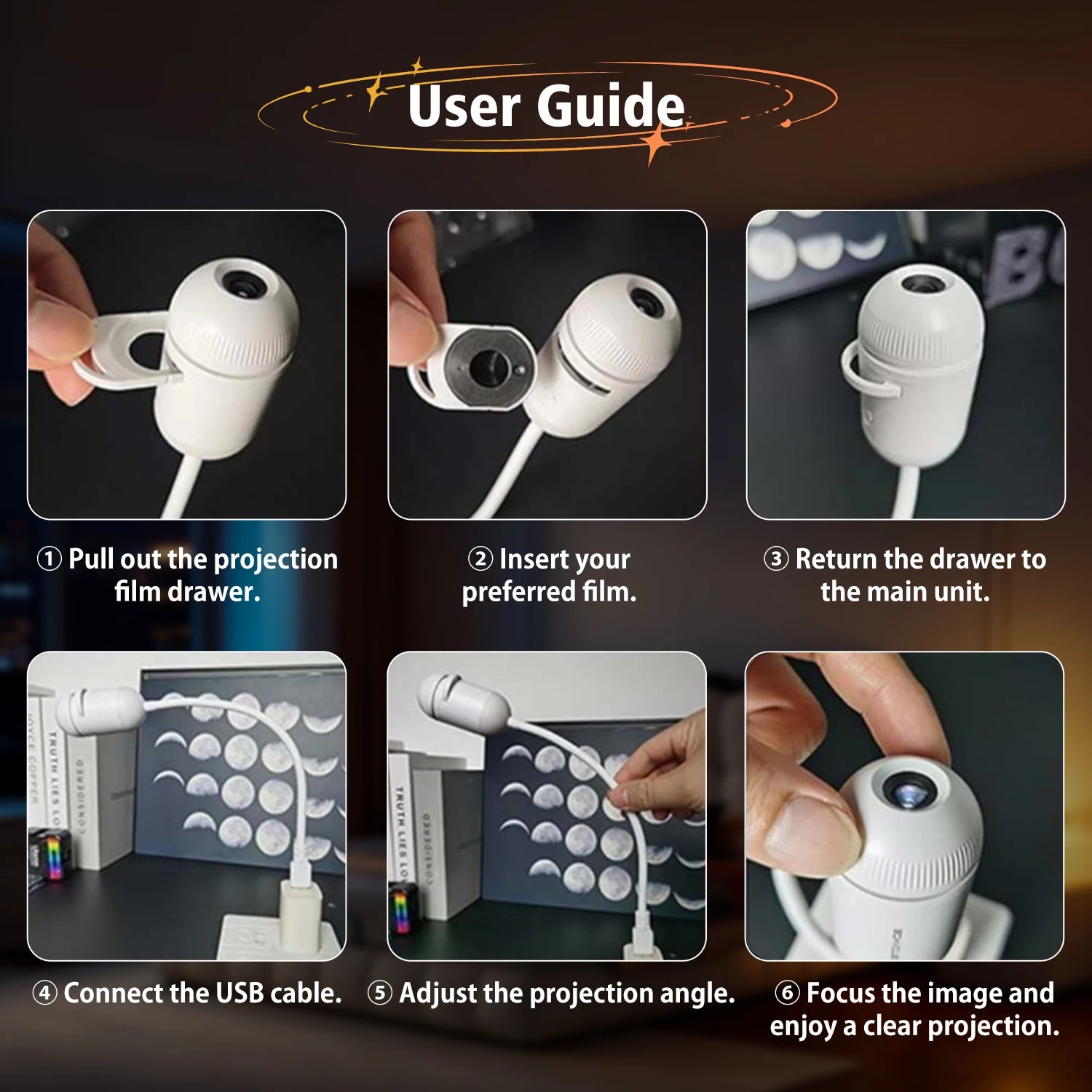 2 In 1 Usb Mini Galaxy Star Projector Night Light 12 Films Starry Sky Ambient Light For Car Home Decoration For Adults And Kids