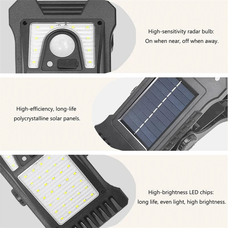Clip on Solar Lights Outdoor Waterproof LEDs Motion Sensor Lights 3 Modes 3 Mounting Ways Solar Security Lighting for Fence