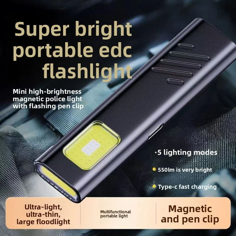 Portable Rechargeable Mini LED Keychain Flashlight 800LM Magnetic Pocket Torch Light for Work, Camping, Emergency, Car Use