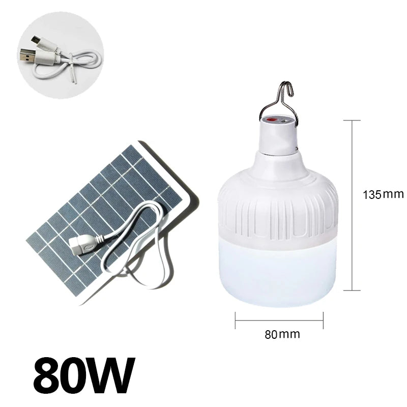 LED Portable Lights with Solar Panel Outdoor USB Rechargeable Emergency Lanterns Hanging Camping Energy Saving Bulb Tent Garden