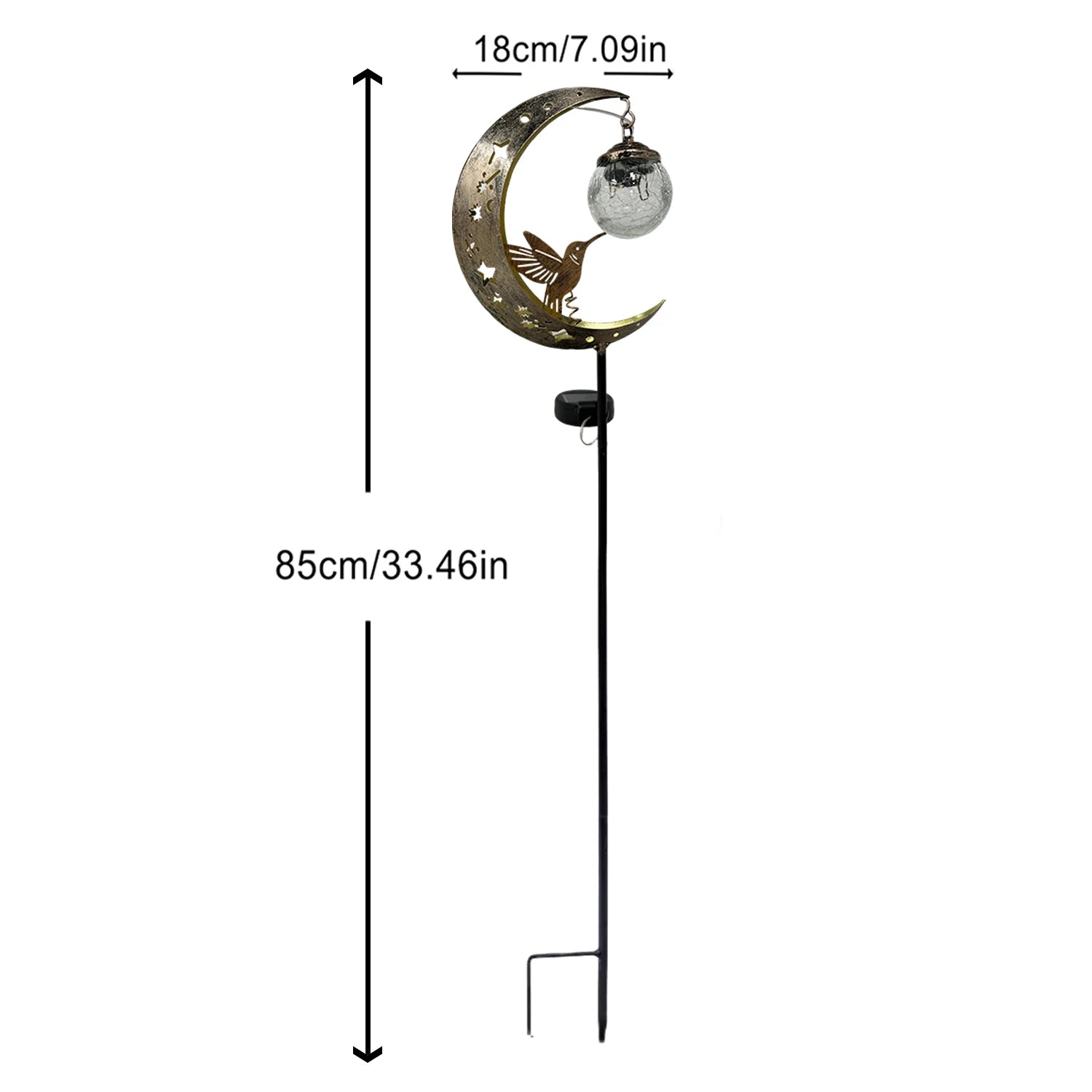 Solar-powered Moon-shaped Ground Light with Hummingbird and Glass Ball Decorations, Suitable for Outdoor Patio Decoration and Ho