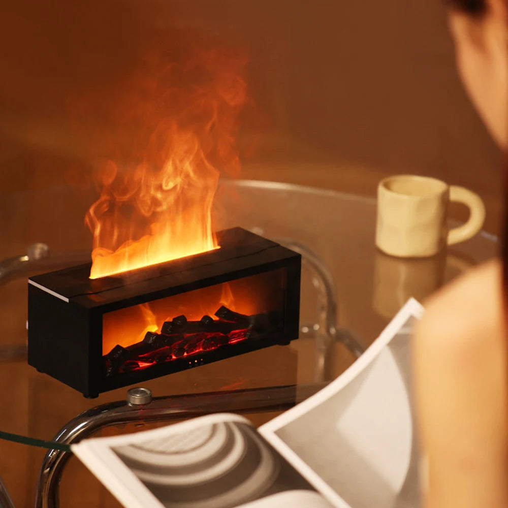 LED Simulated Flame Fireplace Aromatherapy Machine RGB Colorful Atmosphere Light Timming Home Air Humidifier with Remote Control