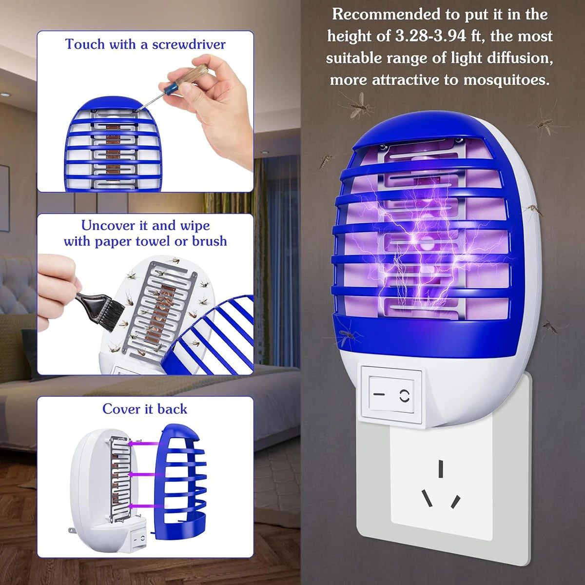 Plug in Bug Zapper Indoor Flying Insect Trap,Electronic Mosquito Zapper Gnat Traps with LED Light for Bedroom,Kitchen,Office