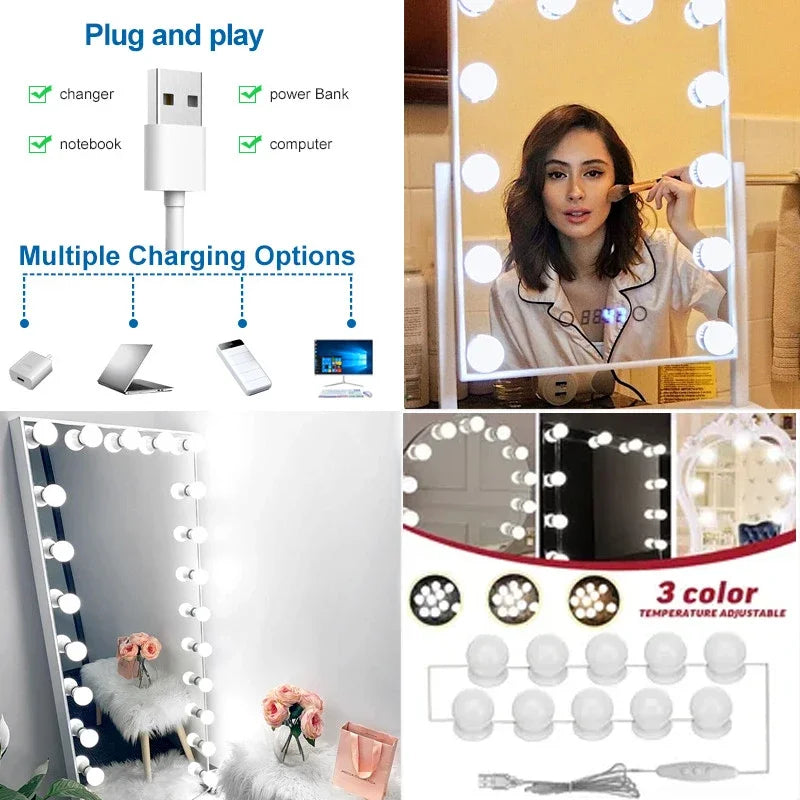 LED Detachable Bulbs Professional Makeup Mirror Lamp USB Power Cosmetic Mirror Light Hollywood Dressing Table Vanity Lights