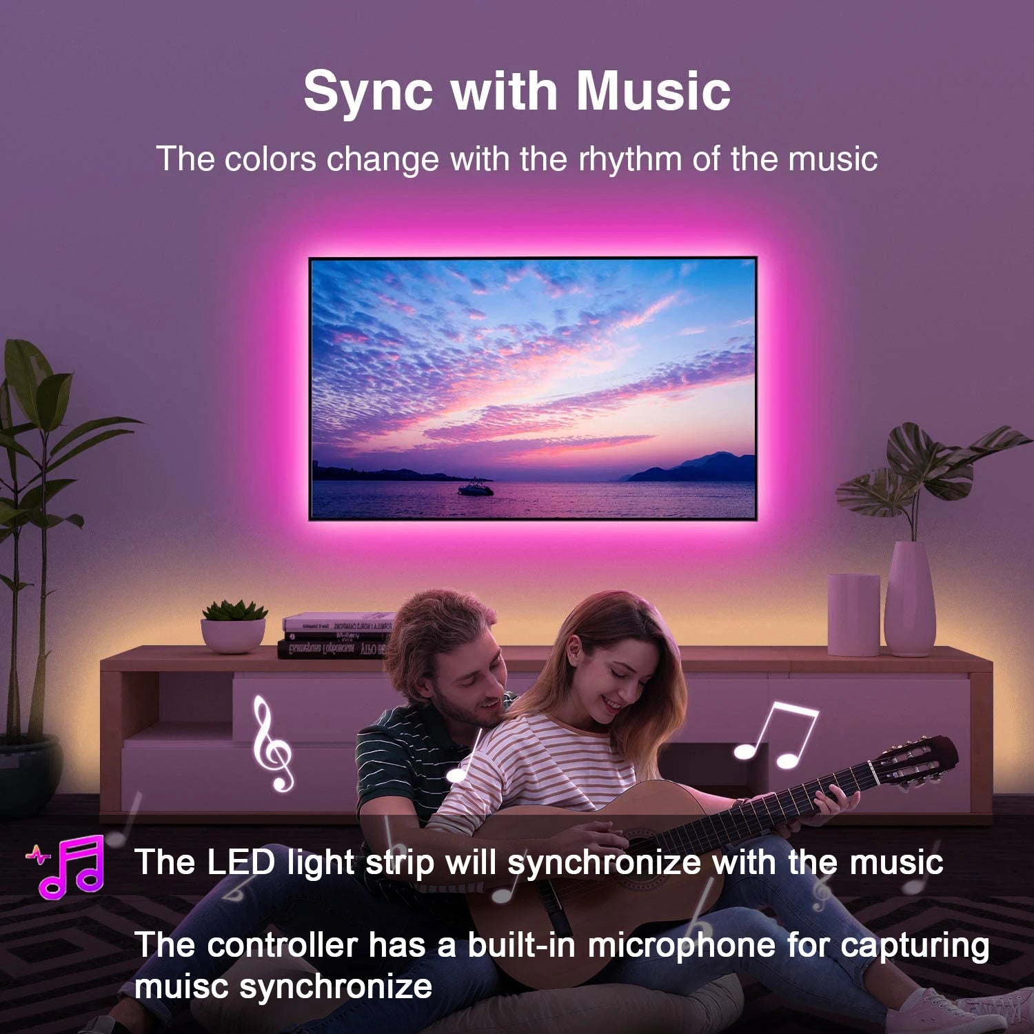 RGB Led Strip Lights with Music Sync, APP Control Led Tape Lights for Bedroom Room Party Decor TV Backlight