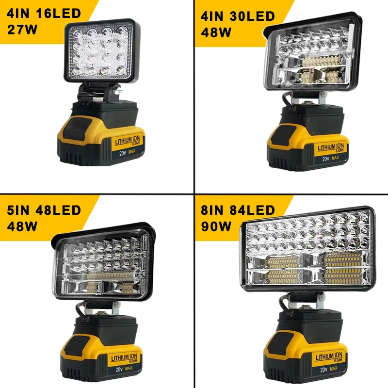 3/4/5/8Inch Led Light Portable Spotlights Cordless Outdoor Work Fishing Handheld Emergency Tool Light Fit Dewalt 18V Battery Pin