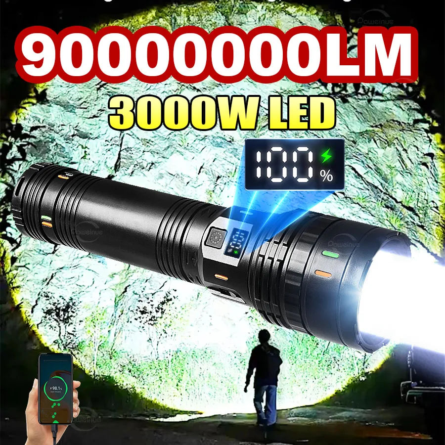 2026 NEW 3000W/800WUltra Powerful LED Flashlight New Super Bright Torch Light Rechargeable Portable Lamp Outdoor Fishing Lantern