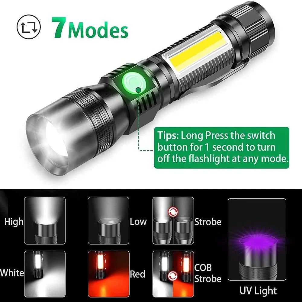 USB Rechargeable UV Light Flashlight LED Ultraviolet Torch Lamp for Camping Strong Light Black Light Pet Urine Stains Detection